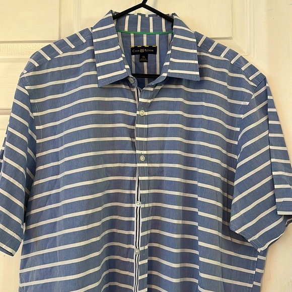 Men’s Club Room Light Blue & White Striped Short Sleeve Button Up Shirt Size XL - Picture 2 of 8